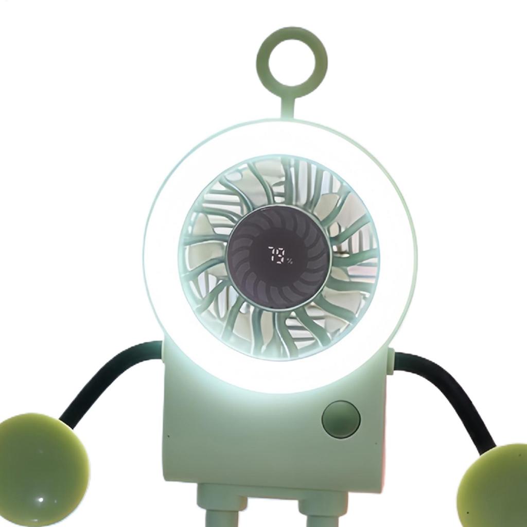 Desk Fan Robot Shape Personal Rechargeable Air Cooler With LED Light Portable Fan With Suction Cups For Home Kitchen Bedroom