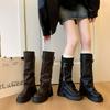 Fashion Winter Women Biker Boots Fashion Belt Buckle Ladies Elegant Platform Long Pipe Booties Casual Women's Knee High Booties