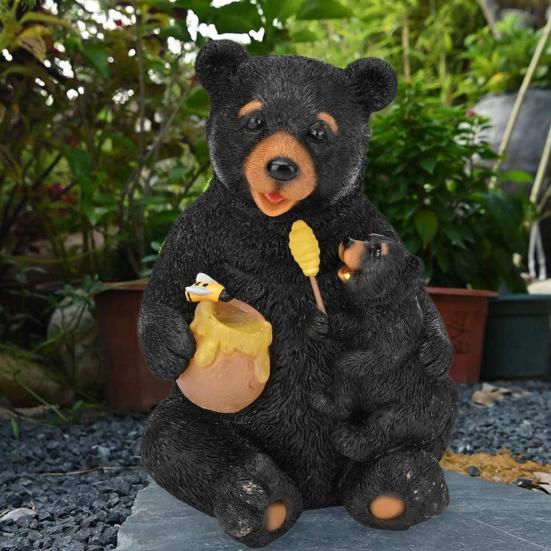 Solar Bear Lamp Figurine Weather-proof Outdoor Garden Yard Pathway Patio Lawn LED Honey Jar Bear Resin Statue Sculpture Decoration Light