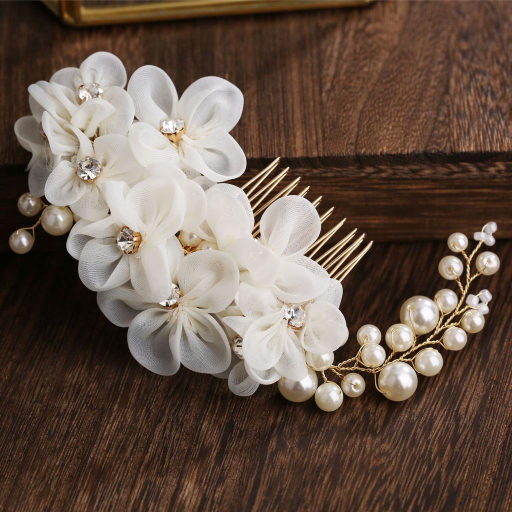 Bridal Wedding Handmade Headwear Flower White and Red Two-Color Hair Accessories Comb Dress