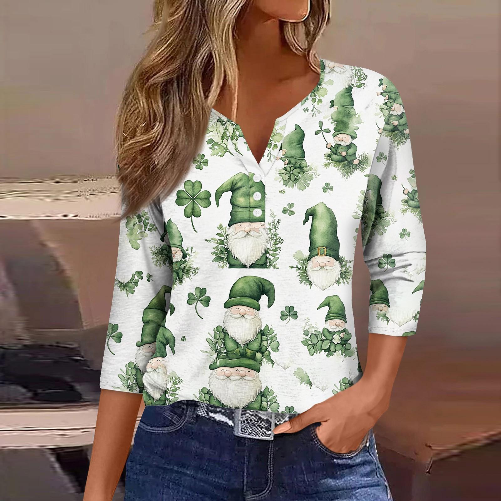 

Женский свободный повседневный St. Топ с принтом Патрика и рукавами семь четвертей, V-образным вырезом XL белый