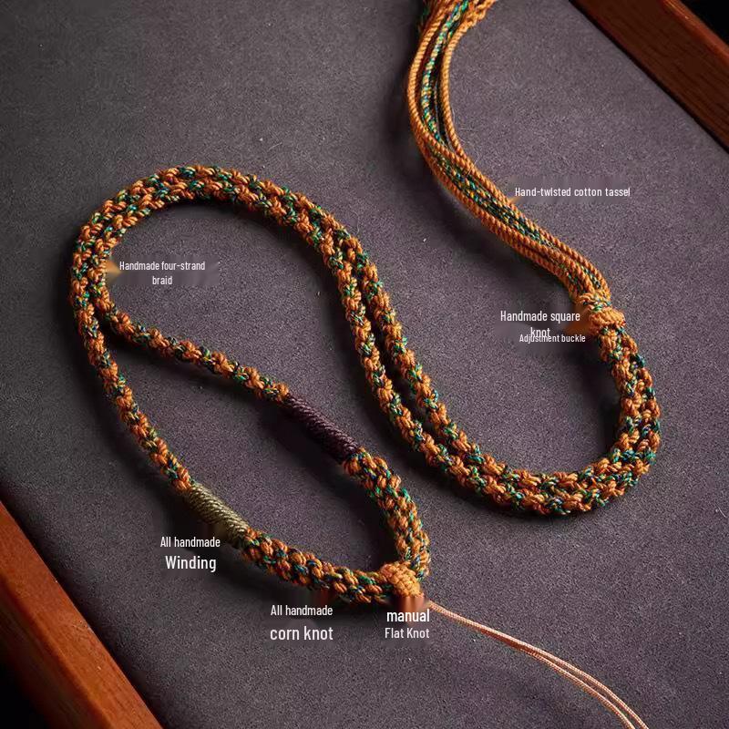 Tibetan Handmade Amber Gold Jade Amulet Necklace with Eight Treasures Compass Thangka Pendant
