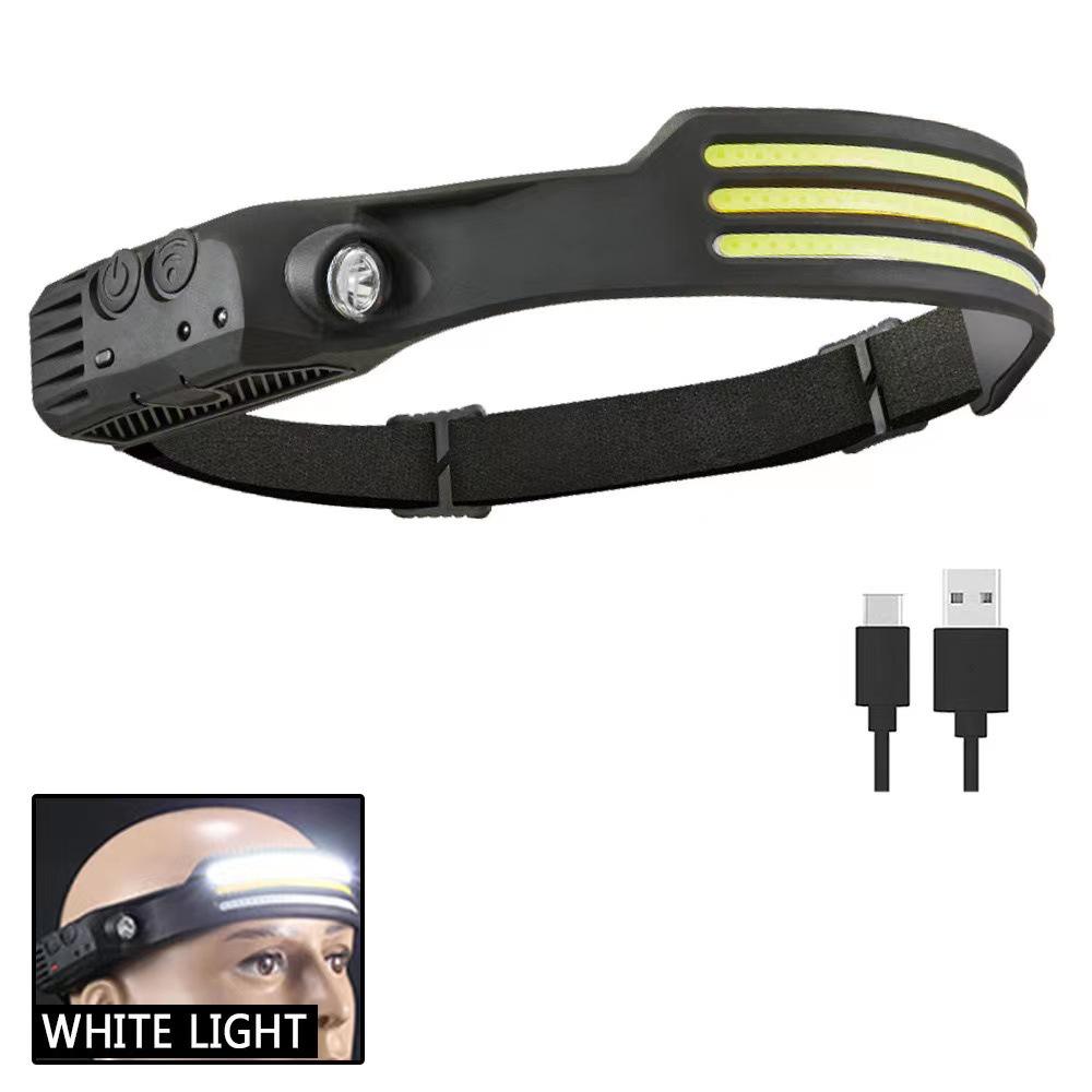 COB Silicone Dual Light Source LED Headlight: Strong Light for Outdoor Riding, Night Fishing, and Running with Red and Yellow Modes