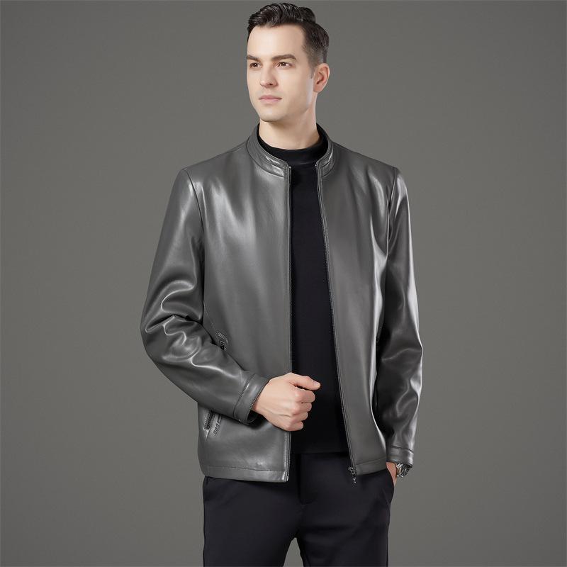 

Autumn and winter men s leather jackets for young and middle-aged men casual sheepskin fashion stand-up collar leather jackets thickened 195