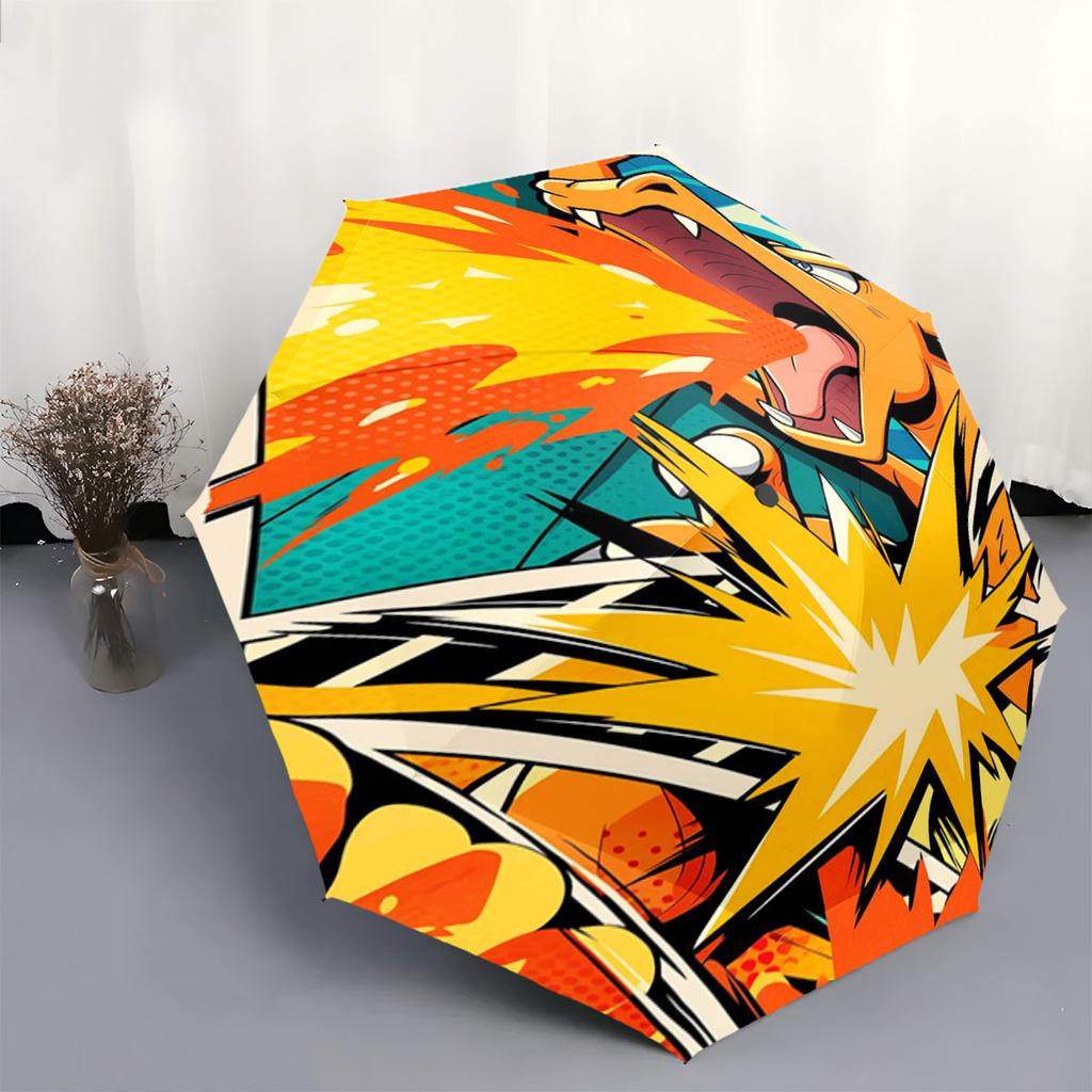 Pokemon Charizard Printed Umbrella Cool Fire Dragon Foldable Umbrella Windproof Anti UV Sun Rain Umbrella Outdoor Use