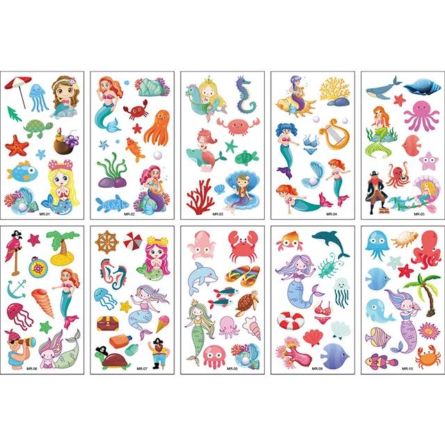 New 10Sheets/lot Children Cute Cartoon Unicorn Temporary Tattoo Stickers Baby Shower Kids Body Makeup Sticker Tattoos Mermaid Pa