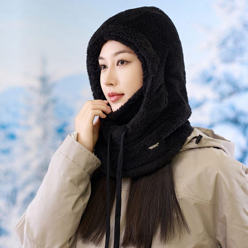 NEU Weiche Einfarbige Radsport Winddichte Mütze Kapuze Thermische Winter Sturmhaube Kordelzug Warmhalten Skimaske Hut Frauen