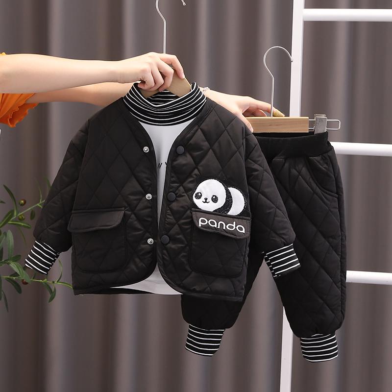 

Boys long sleeved 3-piece set, Children s panda printed jacket+high cold striped top+matching pants, Baby fashion set XXL чорний