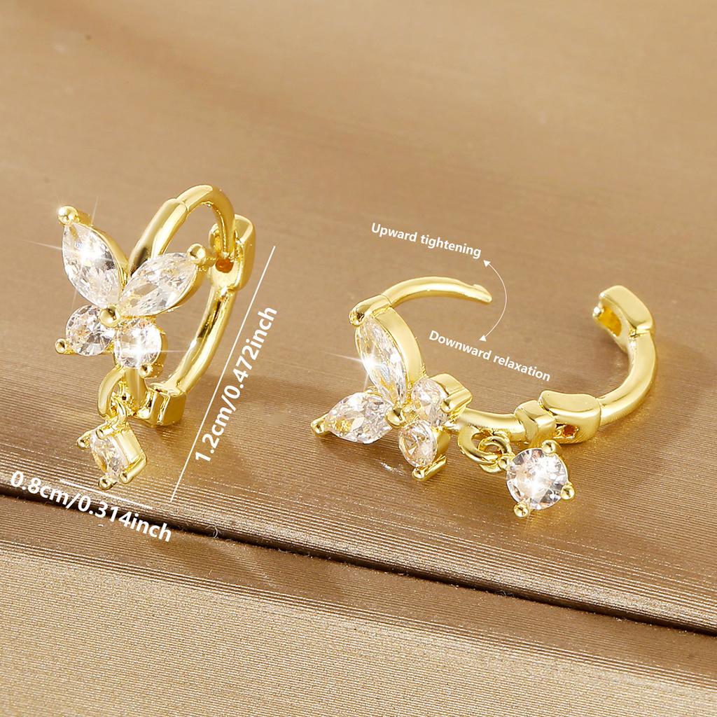 Simple Zircon Butterfly Earrings Round Ear Cuff Sweet Drop Pendant Women Fashion Jewelry