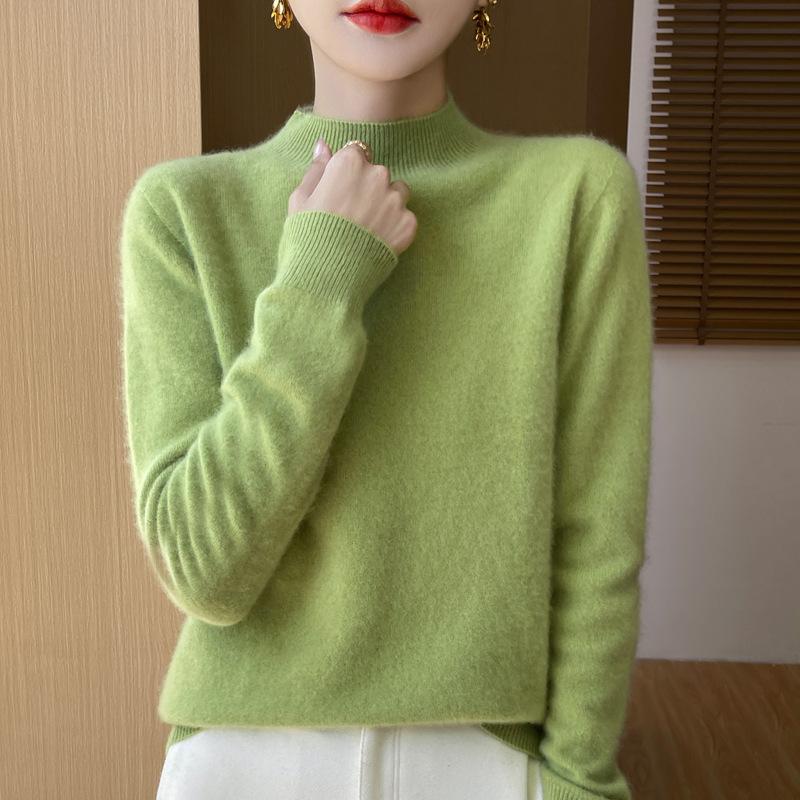 Autumn Winter Seamless Short Semi High Neck Loose Base Pullovers Knitted Women's Clothing Sweater for First-line Ready Sweaters