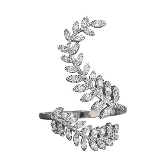 Women Finger Ring, Adjustable Olive Branch Design Ring, Micro-Setting Rhinestone Process Finger Ring for Jewelry Gift