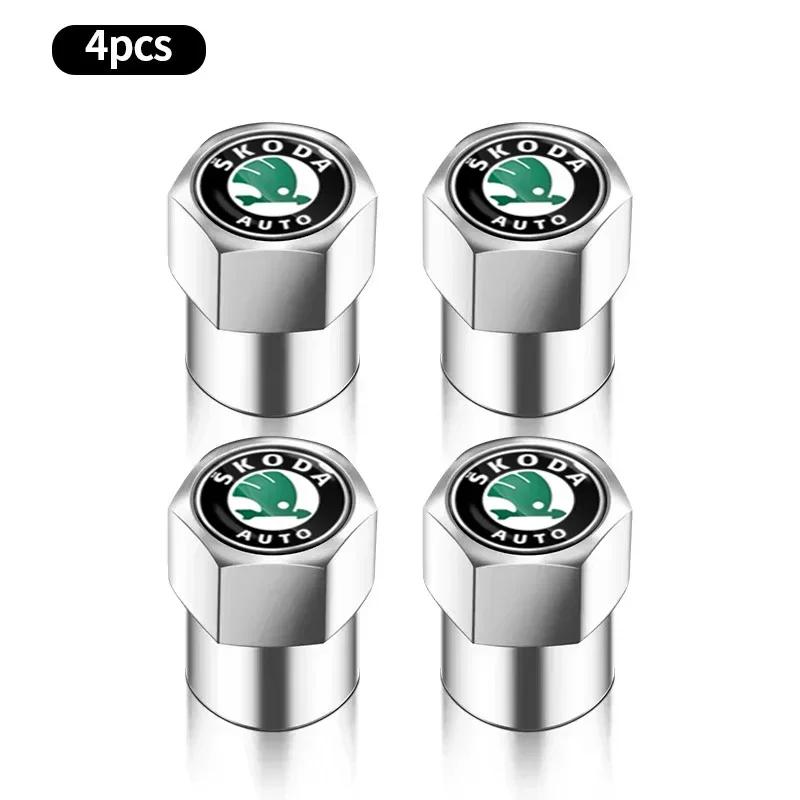 NADH5 4PCS Fashion Car Wheel Air Valve Dust Covers Accessories For Skoda Fabia Octavia Karoq Kodiaq Kamiq Superb Rapid Scale