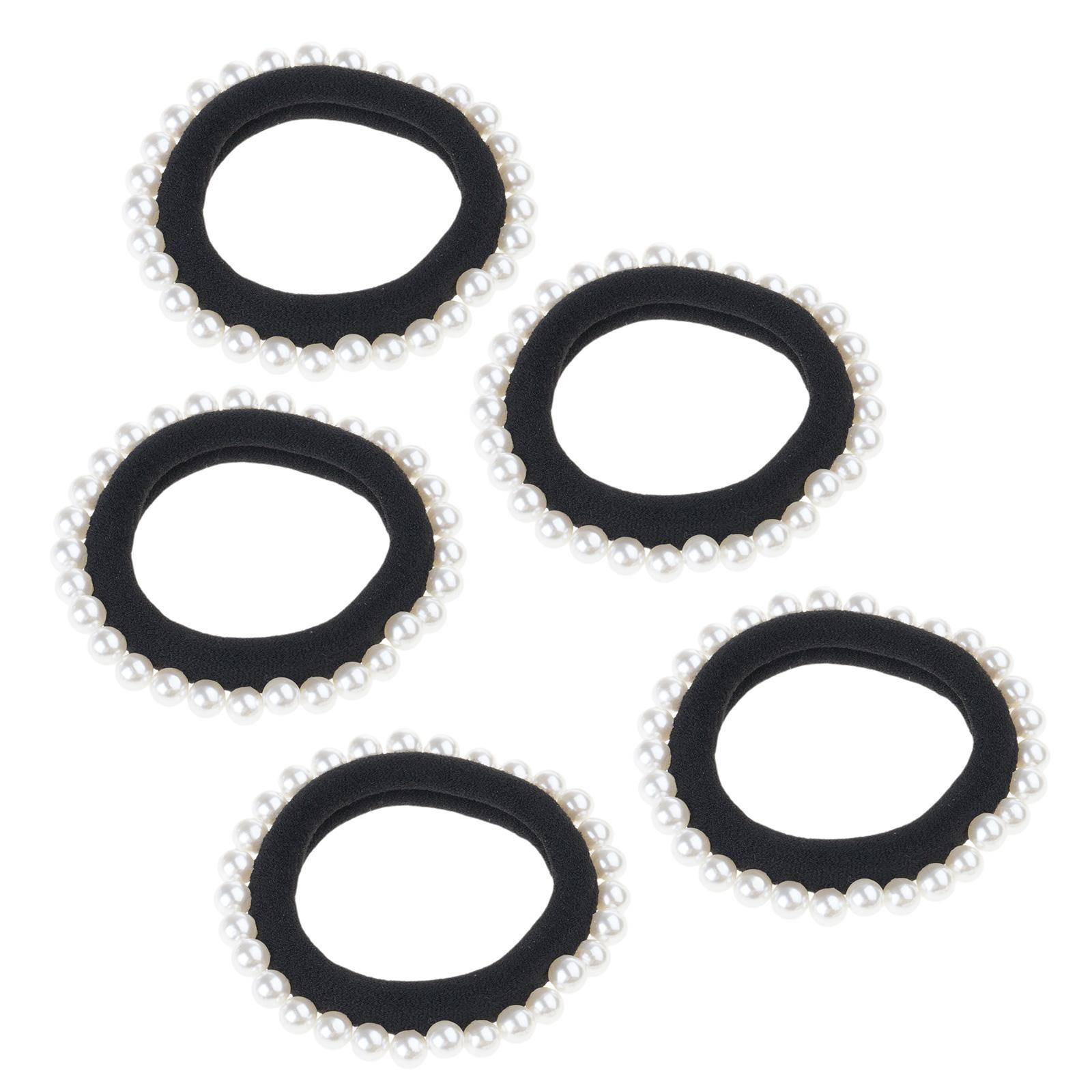 

5PCS NonSlip Hair Tie With Artificial Pearls Design High Stretch Hair Tie Hair Styling Accessories For Women Hairstyles