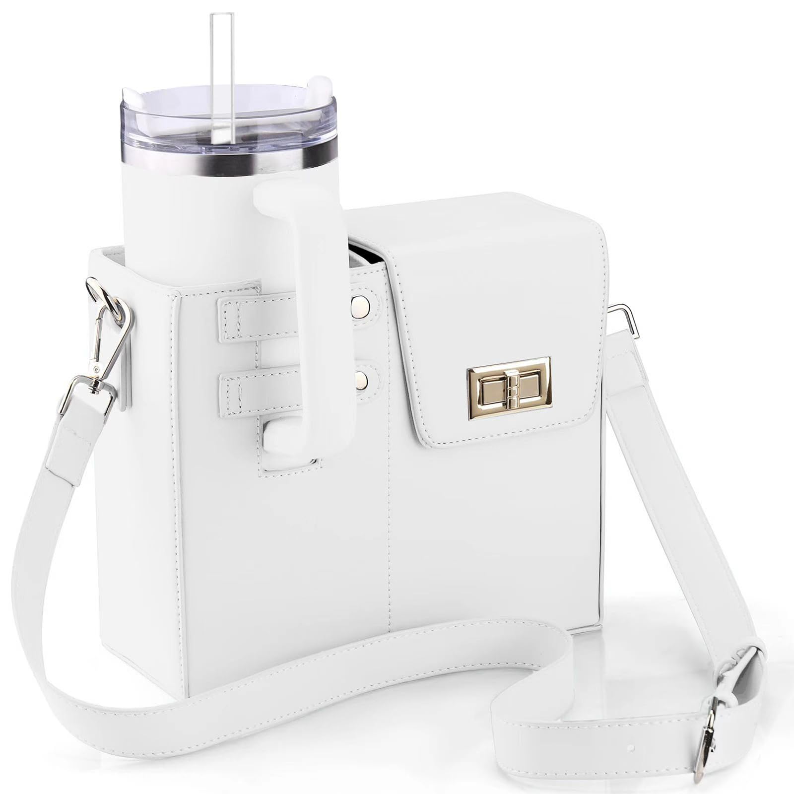 

Crossbody Water Bottle Holder Bag with Extra Pocket, for Hiking Walking Travel, Lightweight Practical білий