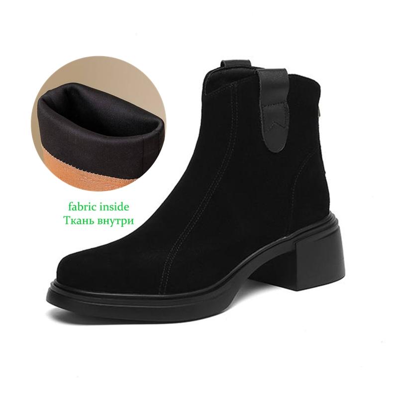 Krazing Pot Cow Suede Nubuck Winter Round Toe Modern Boots Med Heels Zipper Women Ankle Boots