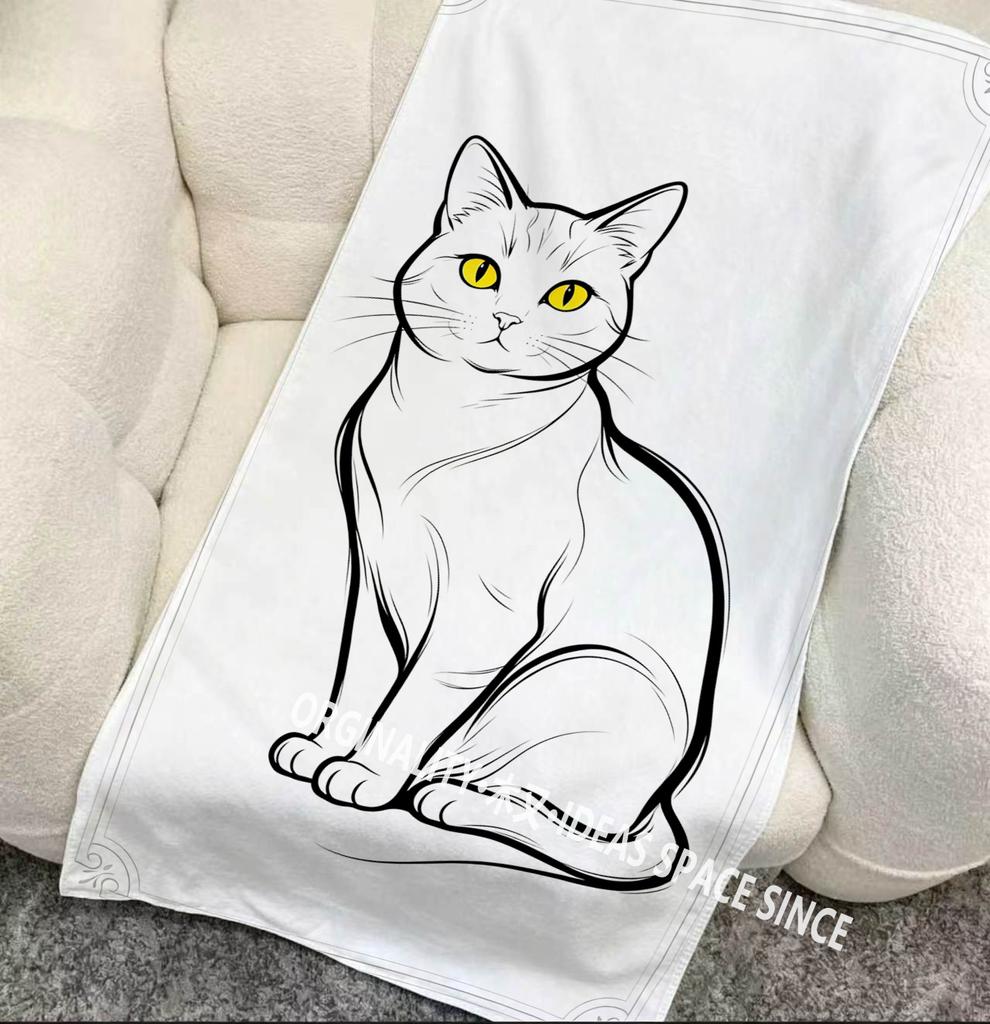 Minimalist Line Art Cat Beach Towel Patterned Sunscreen And Windproof Suitable For Swimming Pool Camping Travel Blanket