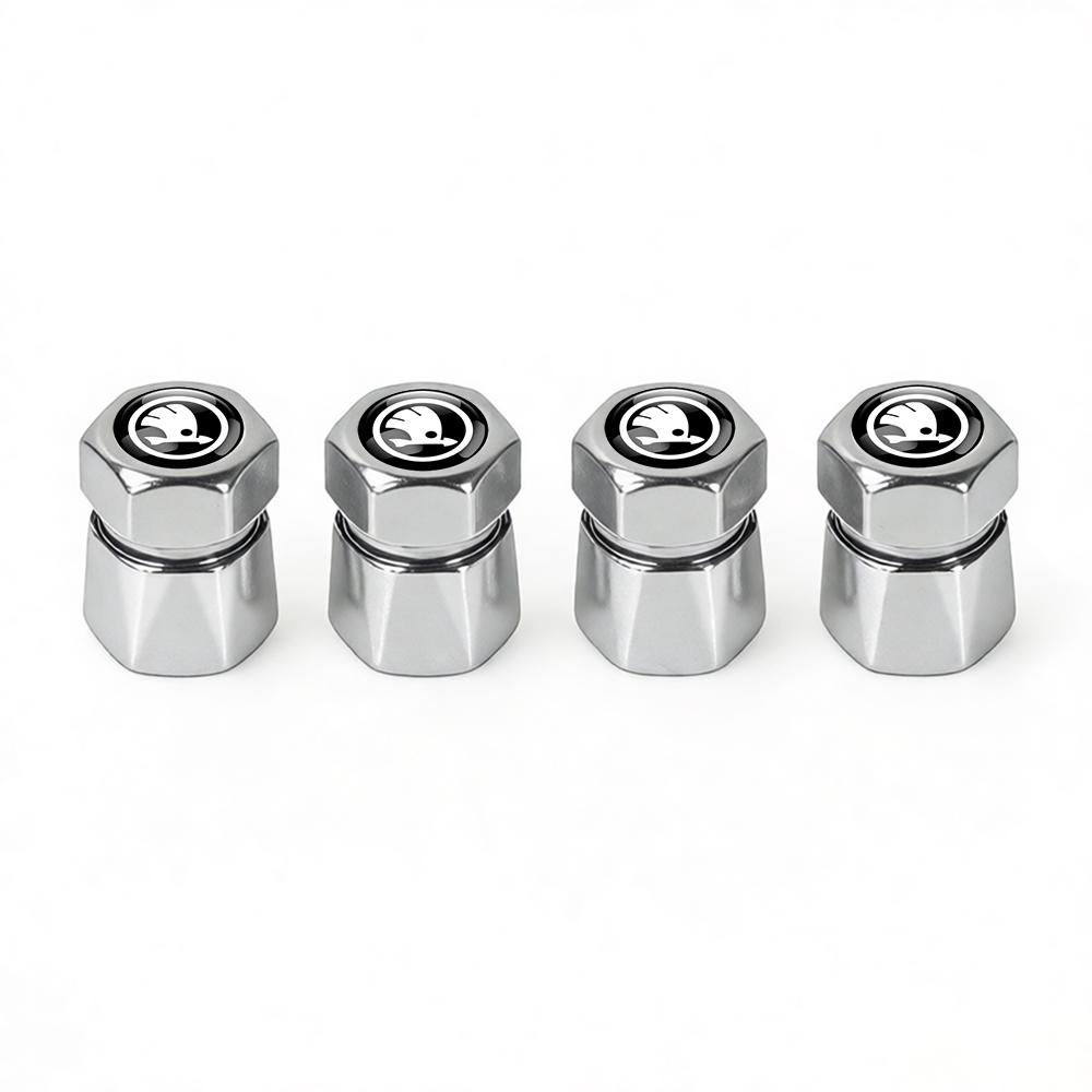 WFDZ5 New 4Pcs Car Wheel Tire Valve Caps Air Stem Covers Accessories For Skoda Octavia MK2 MK3 2 3 A7 Fabia Karoq Kodiaq VII Rapid VRS