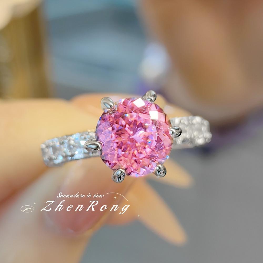 

3Ct Pink Diamond Open Ring For Women Nest Cut High Carbon Zircon Engagement Ring Simple And Fashion Jewelry adjustable