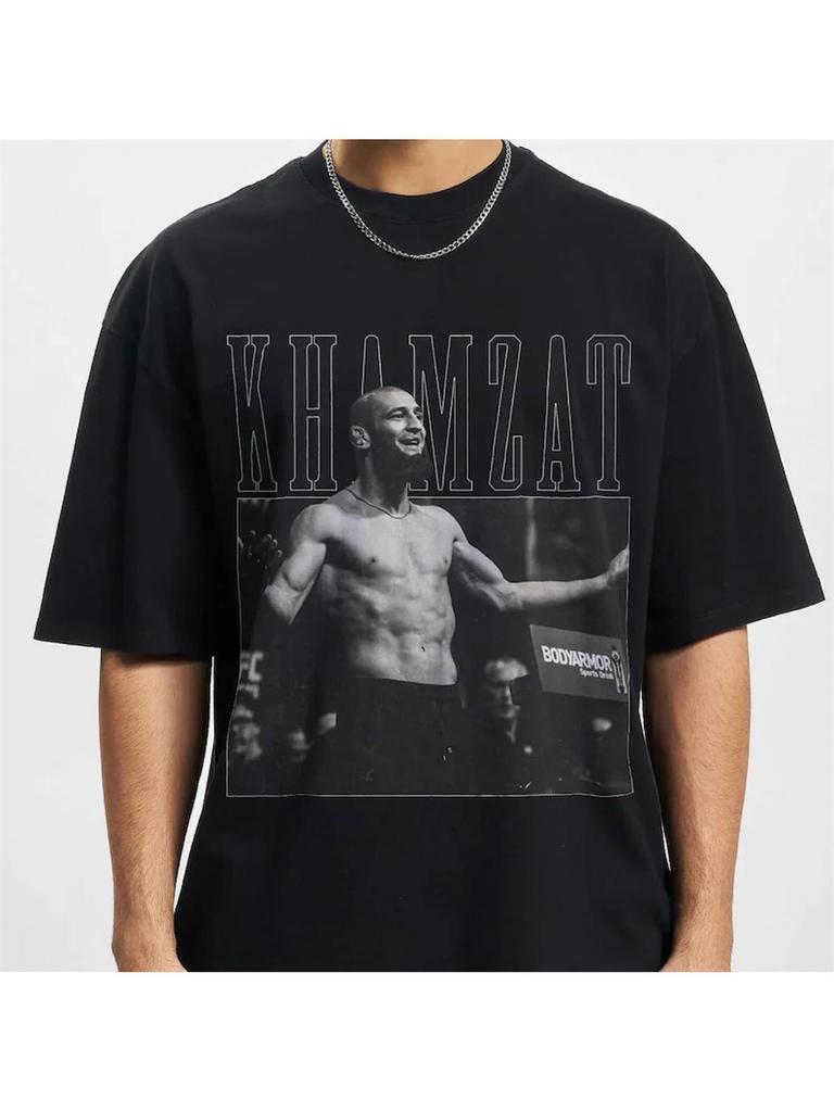 Limitovaná edice Khamzat Chimaev Vintage 90. léta Grafické tričko - Černé MMA Fighter Bootleg Styl Tričko, Unisex Ležérní Krátký Rukáv s Výrazným Potiskem, M