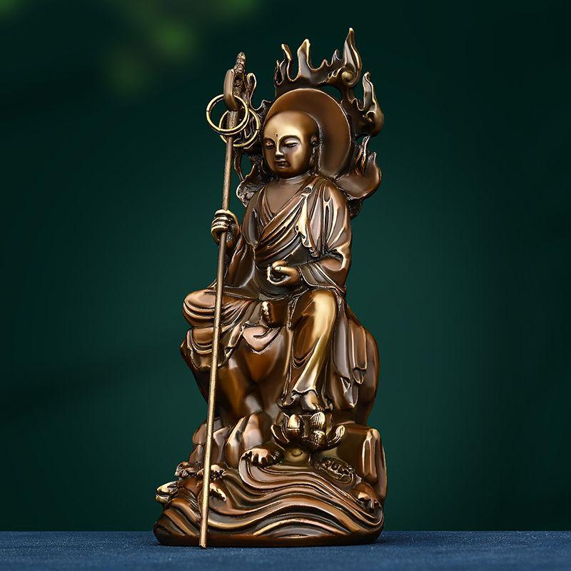Reines Kupfer Erde Schatz König Dekoration Antike Jiuhua Berg Erde Schatz Bodhisattva Statue Hause Wohnzimmer Ornamente