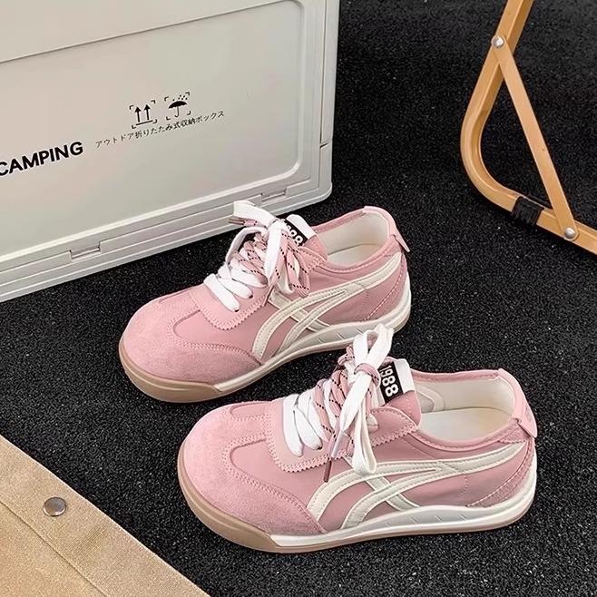 

Туфли на платформе женские весна и осень новые круглый носок шнуровка повседневные спортивные кеды маленькие белые туфли 40 розовый