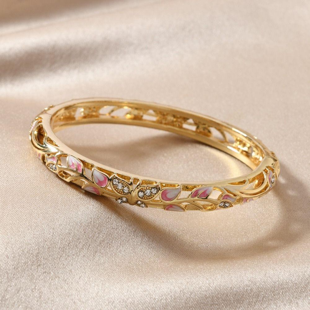 Enamel Hollow Out Flower Bangle Double Bangle Women's Hand Bracelet Vintage Cloisonne Bangle Girls