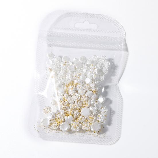 50Pcs/Set Nail Ornament Flower Shape Long Lasting 3D Effect Resin Camellia Aurora White