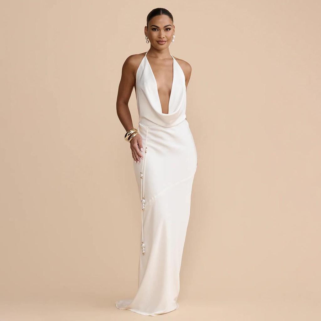 2026 Spring European & American Halter Slim Open-Back Strappy Dress
