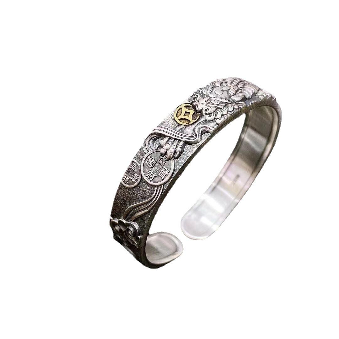 

Zuyin S999 Привлекающий богатство браслет Pixiu Изношенный мужской браслет в стиле ретро Pixiu Тайский серебряный браслет Adjustable size