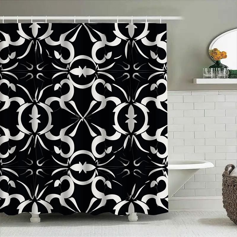 

Modern Geometric Pattern Bath Shower Curtain Waterproof Decorative Printed Fabric Home Decor Black White Bathroom Curtains 80X72 W60H190(CM)-1 Pcs