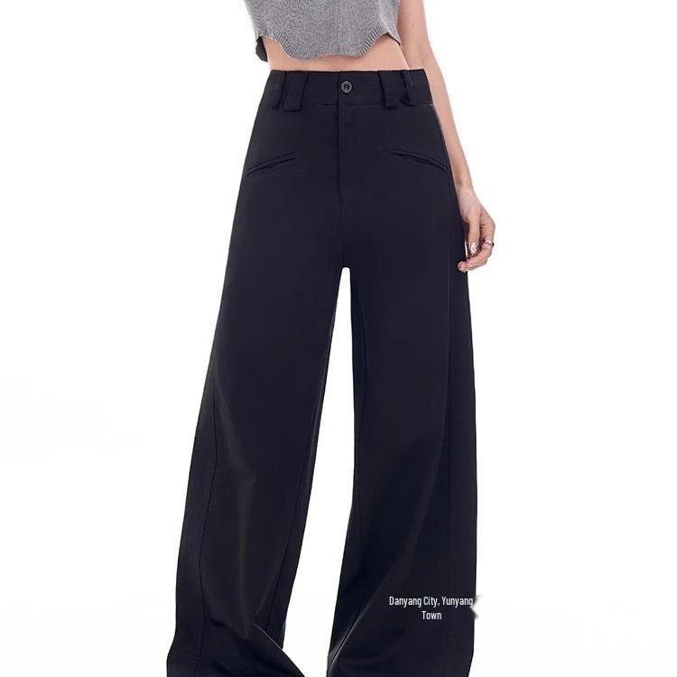 Women's Plus Size High-Waisted Black Wide-Leg Summer Pants - Loose, Slimming, Floor-Length