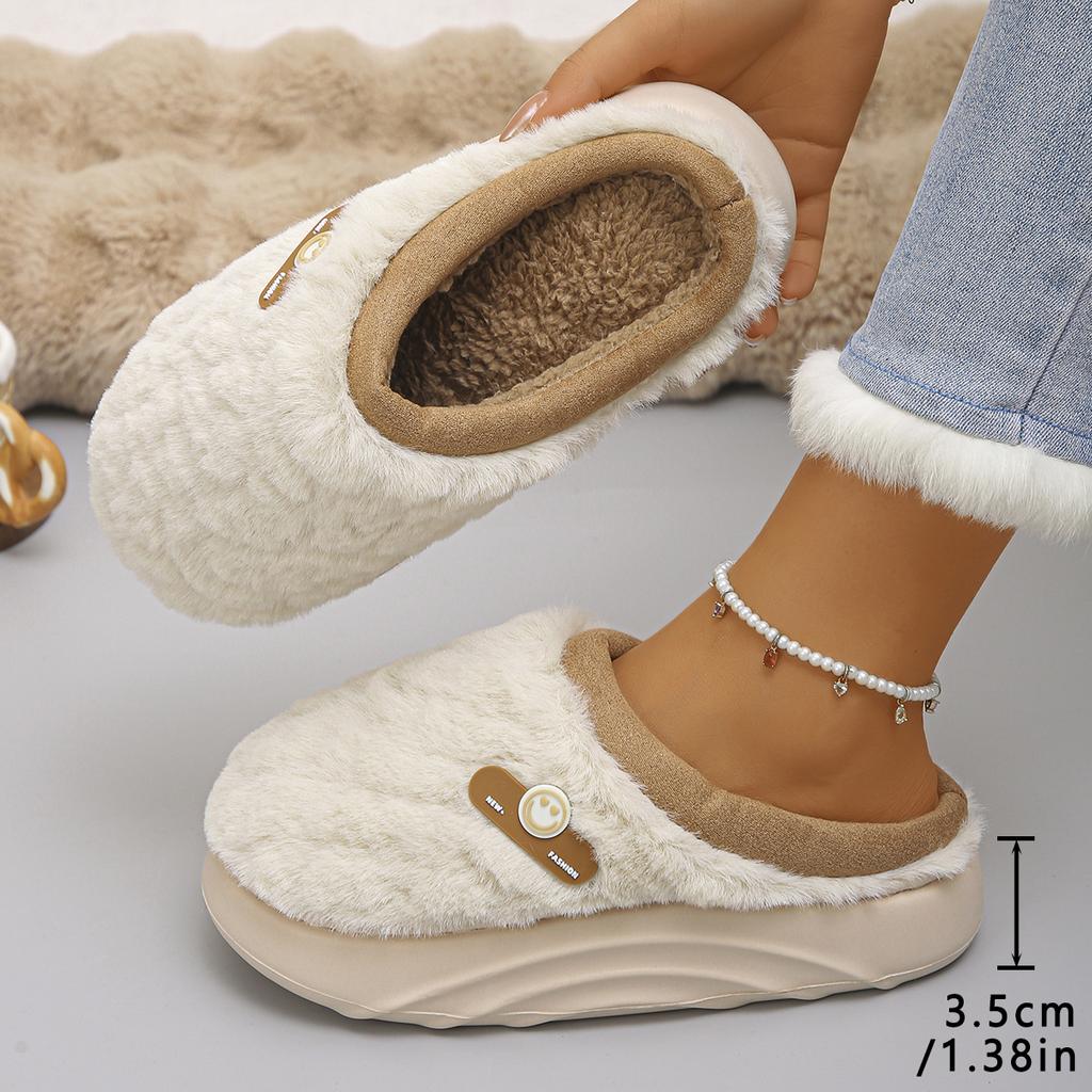 Thick Sole Plush Winter Slippers for Women Indoor House Chunky Platform Fluffy Slippers Woman Non Slip Warm Couples Cotton Shoes