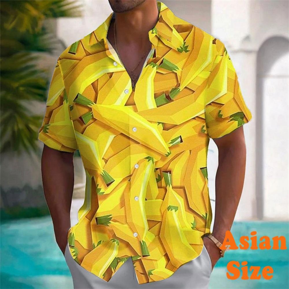 Men Hawaiian Shirt Tropical Banana Pattern Funny 3d Print Shirt Short Sleeve Single Breasted Beach Shirts Women Blouse CamisaS