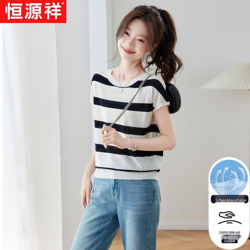 

Hengyuanxiang Women s Striped Round Neck Short Sleeve T-Shirt XXL