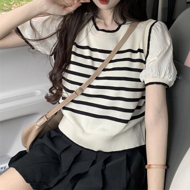 Summer Simple Fashion Round Neck Chiffon Splicing Fake Two Pieces Short-sleeved Tops Female Casual Essential Comfort Style Slim Fit Pullovers Tees