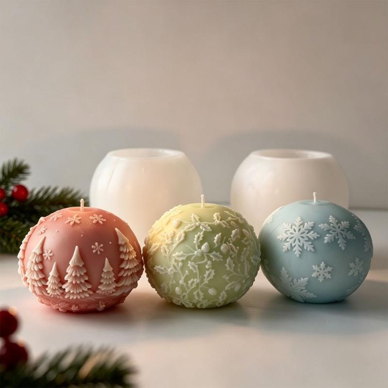 Christmas Crystal Ball Shape Silicone Candle Molds For Resin Casting Making Candle Soap Home Decoration Holiday Present