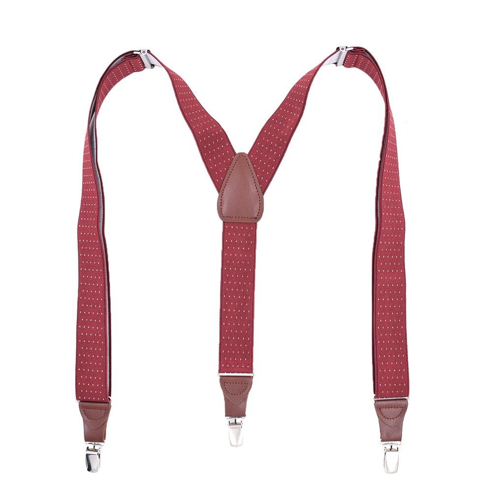 Men Elastic Y-Back Suspenders Stripe Dots Pattern 3 Clips Heavy Duty Trouser Braces