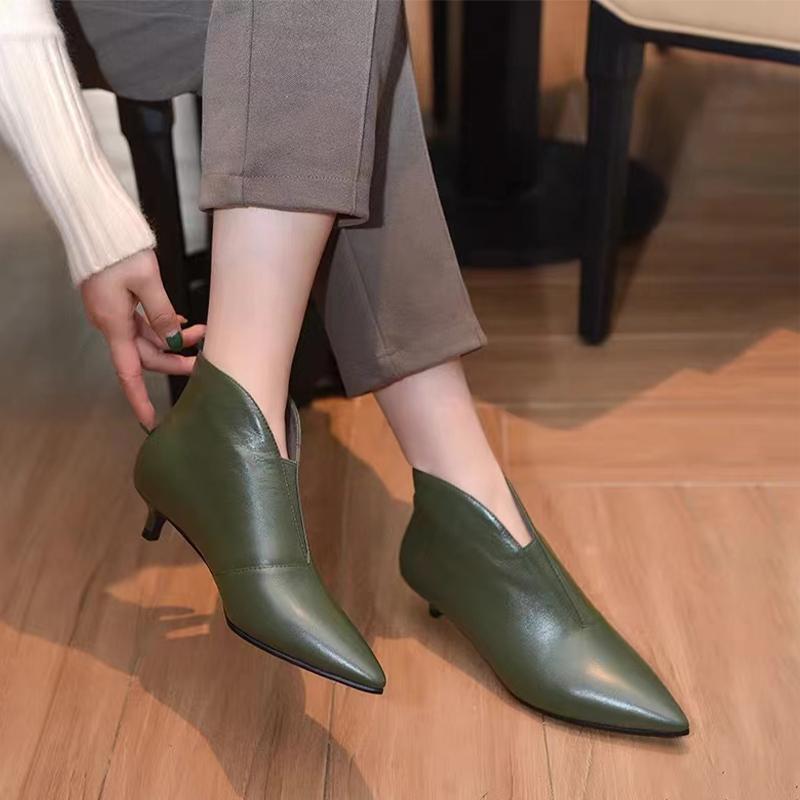 

Ботильоны из кожи с острым носком, женские туфли на каблуках, осень-зима, новая модная классическая обувь, трендовые брендовые туфли-лодочки, челси, боты 35