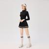 Women's Slim Fit College Style Tennis Set: Long Sleeve Top & Striped Pleated Skirt
