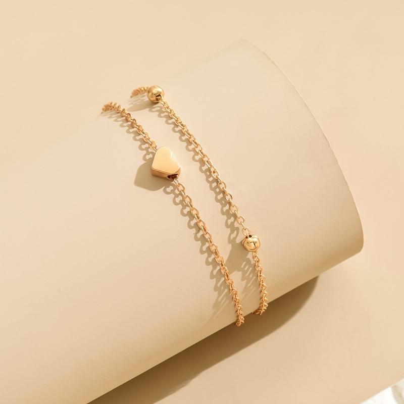 Minimalist Fashion Heart Double Layer Beach Anklet, PerfeAnkletct for Gift Daily Wear