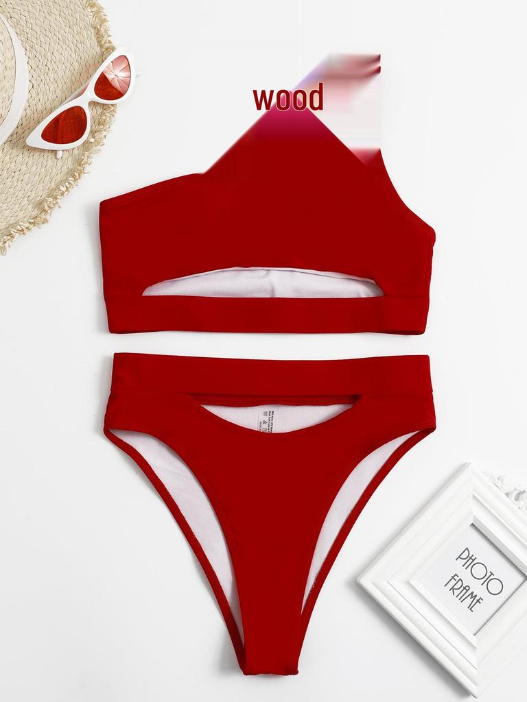Women's Solid Color Sexy Cutout Split Swimsuit Bikini YW09