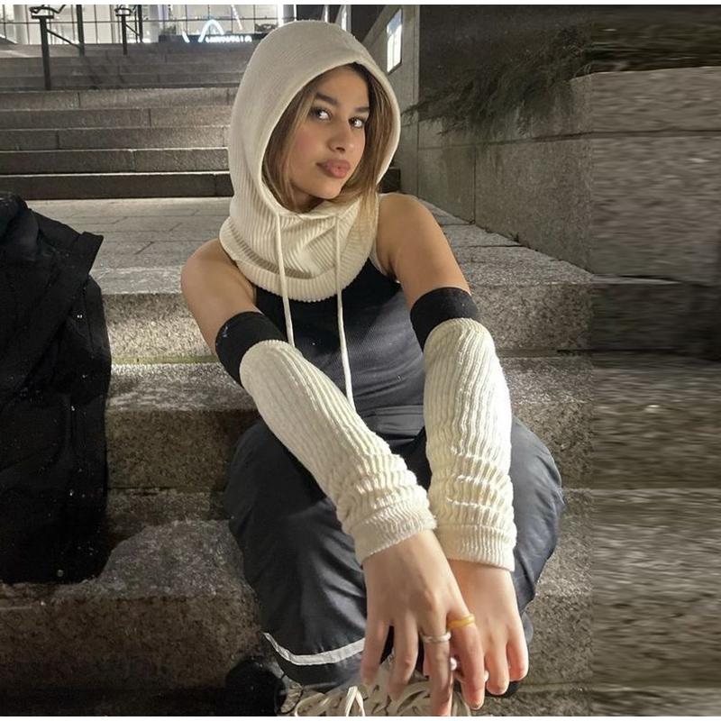 Ear Protection Hat One-piece Ladies Solid Color Knitted Warm Hat Multi-color Optional Hooded Scarf Autumn and Winter New Hat