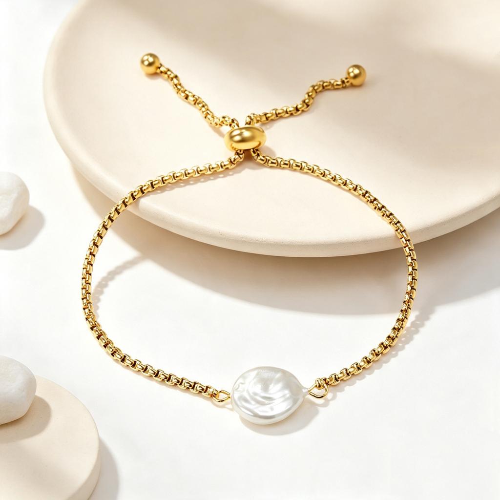 Jewelry Irregular Round Cake White Pearl Bracelet Niche Design Steel Ball Pulling Chain Stainless Steel Jewelry Women