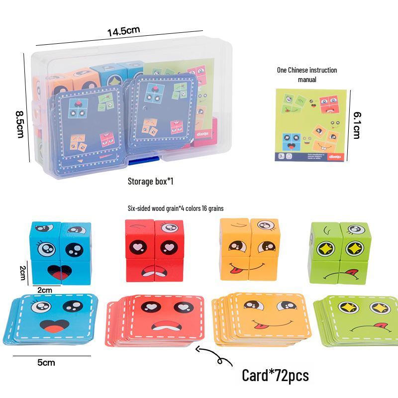 Gesichtsverändernde Würfelblöcke: Holzpuzzle & Logikspiel für Kinder und Eltern