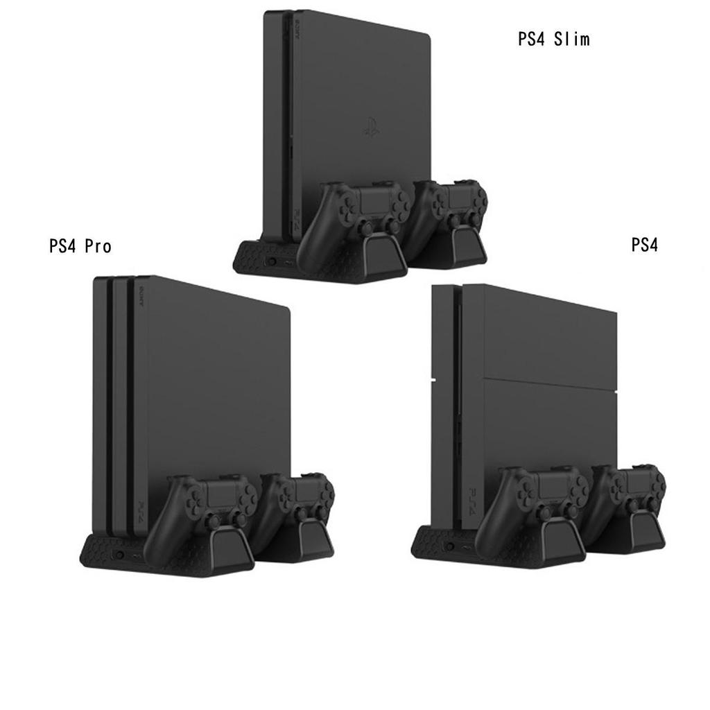 PS4/Slim/Pro Cooling Station: Multifunctional Radiator Base with Fan, Disc Holder, and Dual Charger.