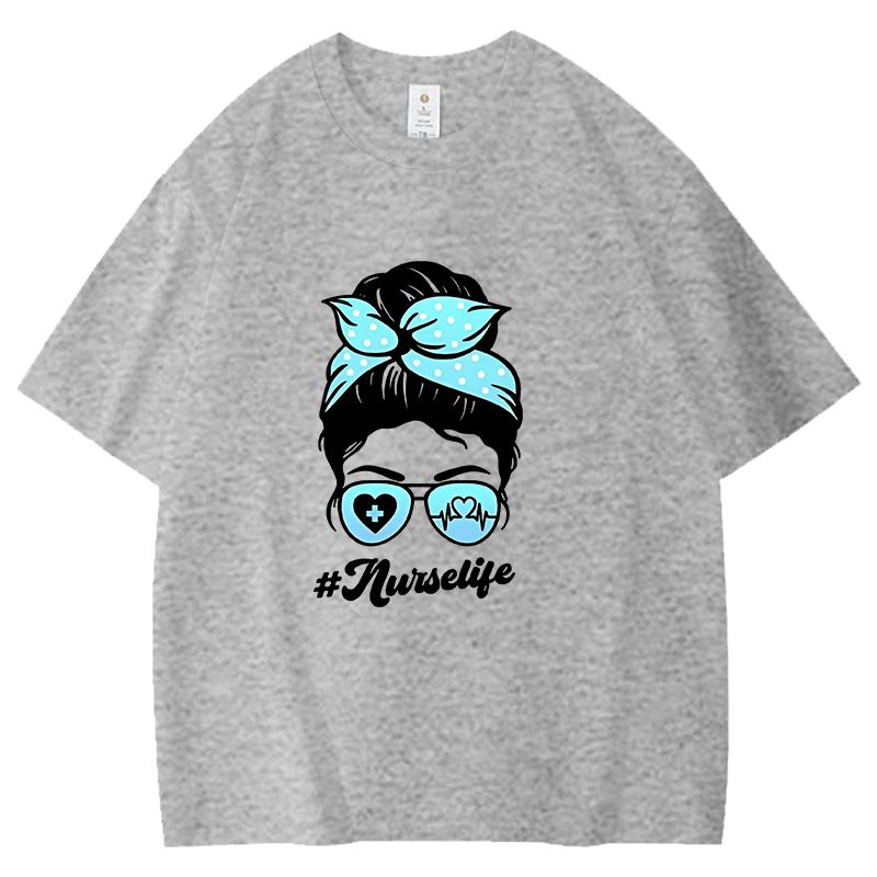 Fashion Unisex Tshirt Nurse Theme Print Designed Summer Cotton Comfortable Tops Minimalist Letters Nurselife Pattern Tees S