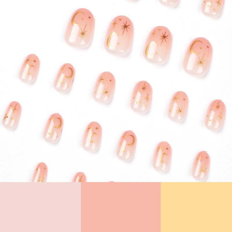 Star & Moon Press-On Nail Art Stickers with Short False Fingernail Tips
