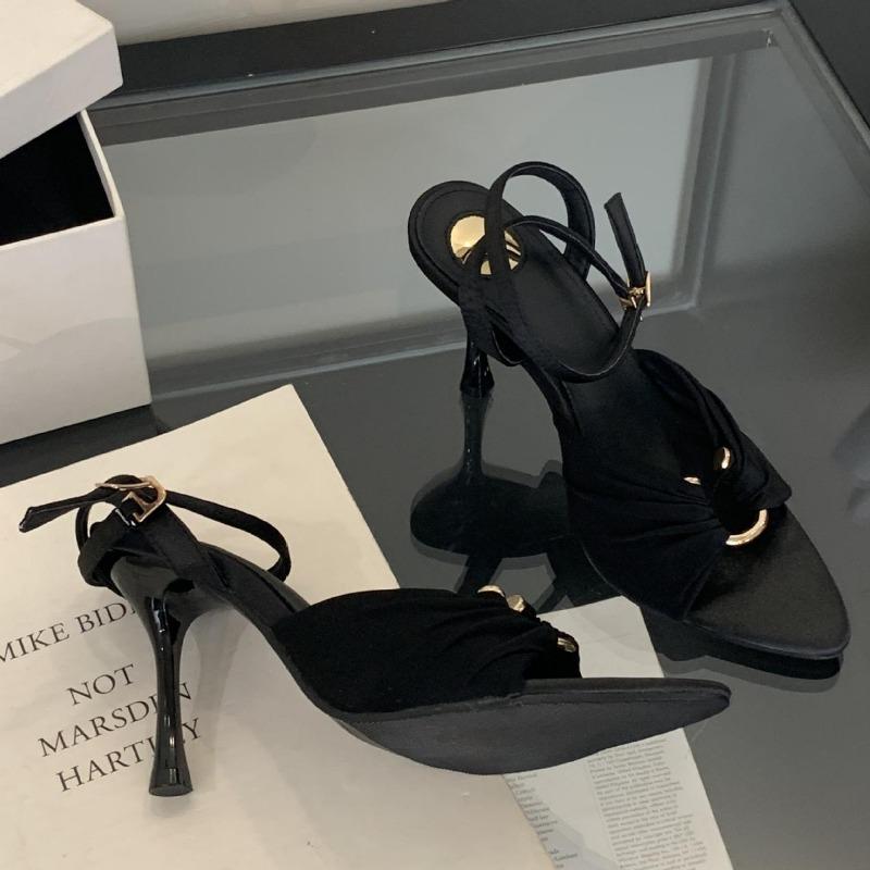 

Fashion Design Metal Buckle Ankle Strap Sandals Modern Womens Fashion Summer High Heels Sexy Pointed Toe Nightclub Stripper Shoes Women 35 чёрный