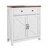 Farmhouse-Style White Storage Cabinet,Drawers & Adjustable Shelves with Walnut Countertop,Console for Kitchen Dining Bathroom Entryway
