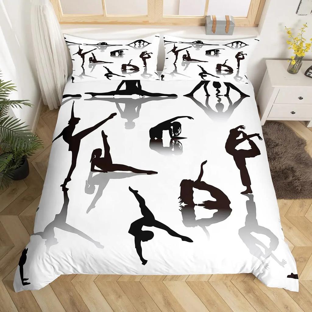 Gymnastik Tanzliebhaber Bettbezug King, Aquarell Schmetterling Sternenhimmel Bettwäsche-Set 3-teilig, Silhouette Regenbogen Graffiti Steppdecke